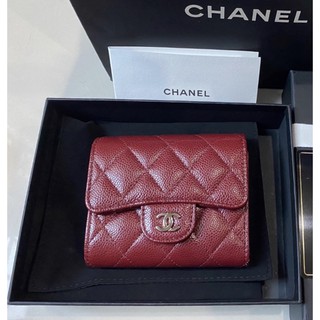 Kept unused chanel trifold wallet red burgandy caviar HL30