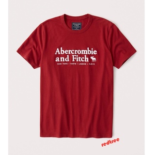 [S-5XL]Abercrombie เสื้อยืด คอกลม แขนสั้น ผ้าฝ้าย สีแดง สําหรับผู้ชาย