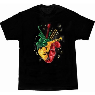 เสื้อยืด พิมพ์ลาย Reggae Lover Jamaican Heart Reggae Music Rastafari สําหรับผู้ชาย ใหม่ เสื้อยืด คอกลม แขนสั้น ผ้าฝ้าย แ