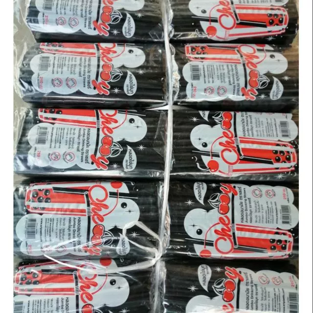หลอดชาไข่มุก-ยาว 21ซม. และ 24 ซม. 1มัด บรรจุ ดำ 5 แพ็ค 1 แพ็ด มี 10 ห่อ