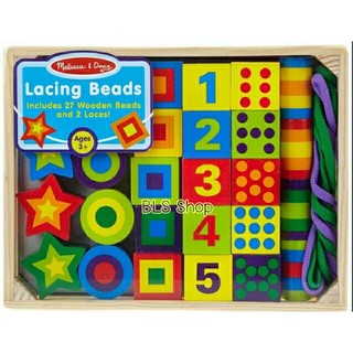 .Better Life Shop บล็อกไม้ ร้อยเชือก หลากสี (Melissa &amp; Doug Deluxe Wooden 27 - Piece Lacing Beads in