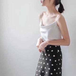 ✨New✨🇰🇷สายเดี่ยว ผ้าซาติล 2ชั้น สุดเซกซี่🤩🤩  Freesize อก34” ยาว17” 🎨ฟ้าทะเล ทอง ขาว ครีม  นู๊ด ดำ 💰