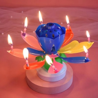 เทียนวันเกิดดนตรีดอกบัวหมุนเค้กTiktok Topperเทียนวันเกิดbirthday cake lotus candle 开花蜡烛