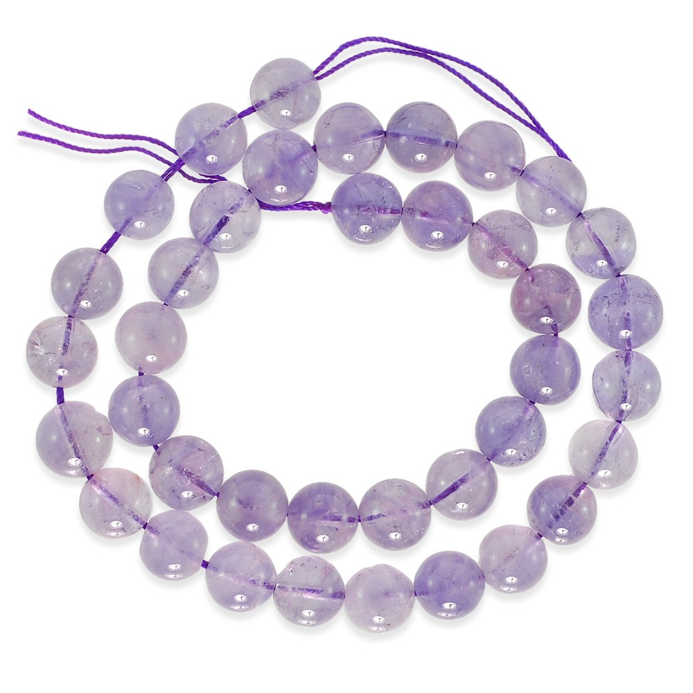 ลูกปัดหินแท้ เม็ดกลม (Round) หินอเมทิส (Amethyst)10 mm - (LZ-0036 สีม่วงอ่อน)
