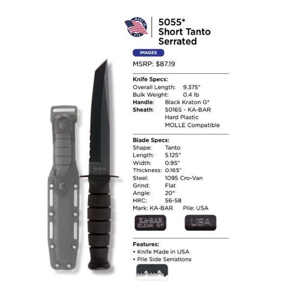 Ka-Bar 5055 Short Tanto มีด knife ( Rare item)
