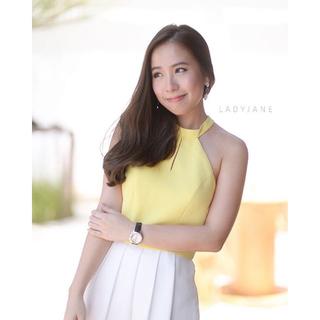 LJ023 Elly Halterneck Crop - Lemon Yellow