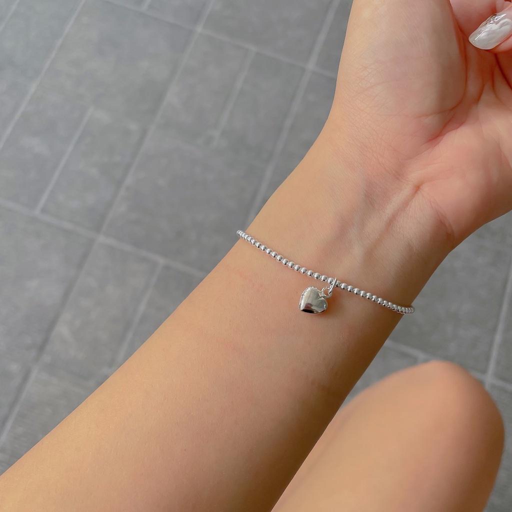 SissyJewelry // ข้อมือเงินแท้ รุ่นเอ็นยืด จี้ Clear heart stretch beaded bracelet Free gift box