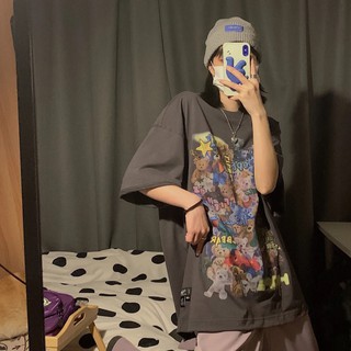 【Hot】🍍Spot🍍2022 ใหม่ญี่ปุ่นย้อนยุคหมีพิมพ์เสื้อยืดแขนสั้นผ้าฝ้ายเสื้อคู่