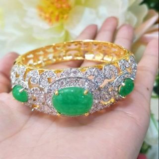 กำไลข้อมือเพชรcz ฝังพลอยมรกต(สังเคราะห์) สวยมากๆ