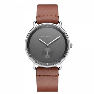 Paul Hewitt Iron Grey Stainless Steel Leather Watch Strap Mid Brown