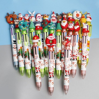 JAHOME ต้นคริสต์มาสการ์ตูนซานตาคลอสเอลค์กดหลายสีปากกาสร้างสรรค์มือ 6 สีกดปากกาลูกลื่น
