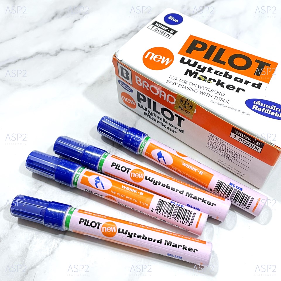 [กล่อง 12 ด้าม] ปากกาไวท์บอร์ด หัวตัด ไพลอต PILOT รุ่น WBMK-B เติมหมึกได้ สีน้ำเ