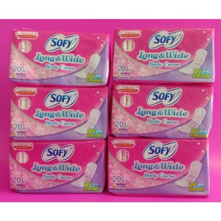 แพ็ค 6 ห่อ (20ชิ้น/1ห่อ) โซฟี ลองแอนด์ไวด์ Sofy Long&amp;Wide บอดี้เคิร์ฟ มีกลิ่นหอม นูนกระชับซึมซับมั่นใจ ไม่มีปีก