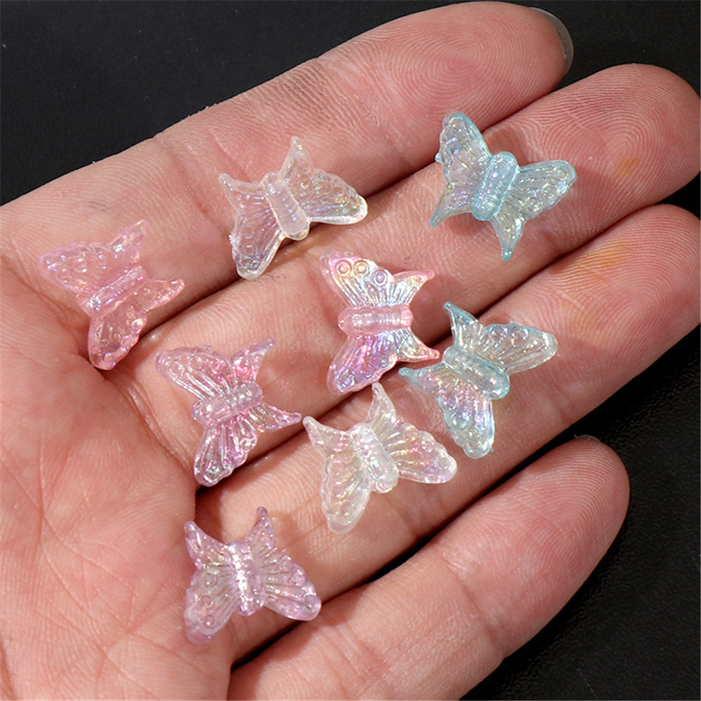 20pcs Acrylic 3D Butterfly Mixed Colour Transparent Butterfly Charm Beads Jewelry Make