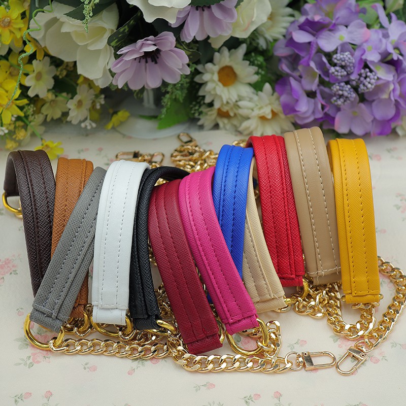 💥 สีใหม่ 💥 สายกระเป๋าสะพายบ่าหนัง PU ต่อปลายด้วยสายโซ่ อะไหล่ทอง มีให้เลือก 3 ขนาด (ขนาด 65 ซม., 110 ซม., 125 ซม.)
