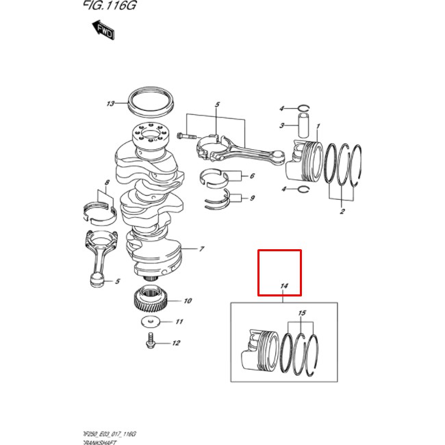 12100-98J00-050 PISTON SET, OS(0.5) ชุดลูกสูบ เครื่องยนต์เรือซุซุกิ Suzuki Outboard 12100-98J00 1210