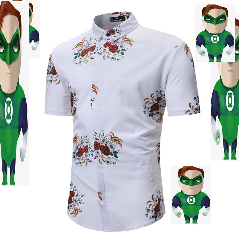 KEMEJA เสื้อเชิ้ตบาติกลายดอกไม้ผู้ชาย เรียบง่าย มีสไตล์ dd109cu