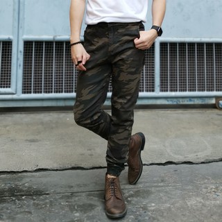 Zebra Jeans กางเกงยีนส์ชายลายทหารสีน้ำตาลเขียวขาจั๊ม