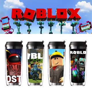 Roblox แก้วน้ําพลาสติก สองชั้น ลายการ์ตูนเกม พร้อมหลอดดูด สําหรับนักเรียน