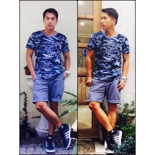 rudedog เสื้อคอกลม ชาย   รุ่น camo สีฟ้าอ่อน