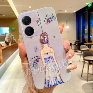 เคสโทรศัพท์มือถือ วีโว่ VIVO Y77 Y02S Y30 Y55 Y73 Y75 Y01 Y01A X80 Pro 5G 4G Handphone Casing Rhinestone Bling Girls Back View Phone Case Flower Glitter Cartoon Back Cover VIVOY77 VIVOY02S