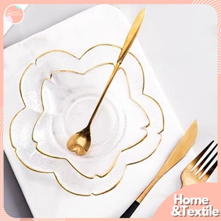 ชามสลัดเนื้อแก้ว ทรงดอกไม้ แต่งขอบทอง | เนื้อหนา หรูมากค่ะ