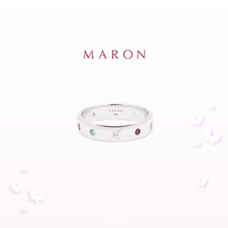 MARON - Nine Lucky Stars Band Ring (4.5 mm) ชุบ White Gold แหวนดาวนพเก้า เสริมดวง เงินแท้925