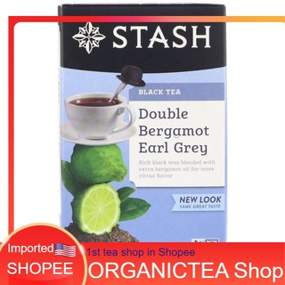 ชา Stash Tea, Black Tea, Double Bergamot Earl Grey, 18 Tea Bags ชาดำ