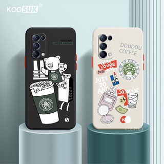 Original Phone Case For OPPO Reno 5 Pro A54 A74 A94 A95 4G Soft Silicone Flocking Coffee Bear Cartoon Pattern Back Cover