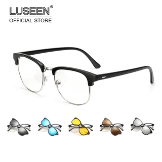 LUSEEN 6 in 1 แว่นกันแดด แฟชั่น แว่นสายตากันแดด แว่นกันแดดแบบถอดเปลี่ยนได้ แว่นตาดำผู้ชาย แว่นตา กัน แดด SET1