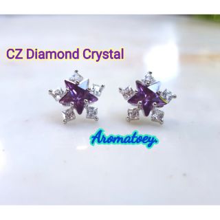 ต่างหูรูปดาวเพชรคริสตัลสีม่วง CZ Crystal Cubic Zirconia แฟชั่นใส่ออกงาน ใส่ทำงาน ใส่เที่ยว มอบของขวัญได้