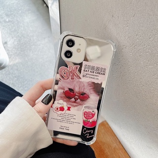 เคสโทรศัพท์มือถือแบบกระจก ลายแมว สําหรับ Iphone 11 678plus 12 14promax 13Pro xs xr