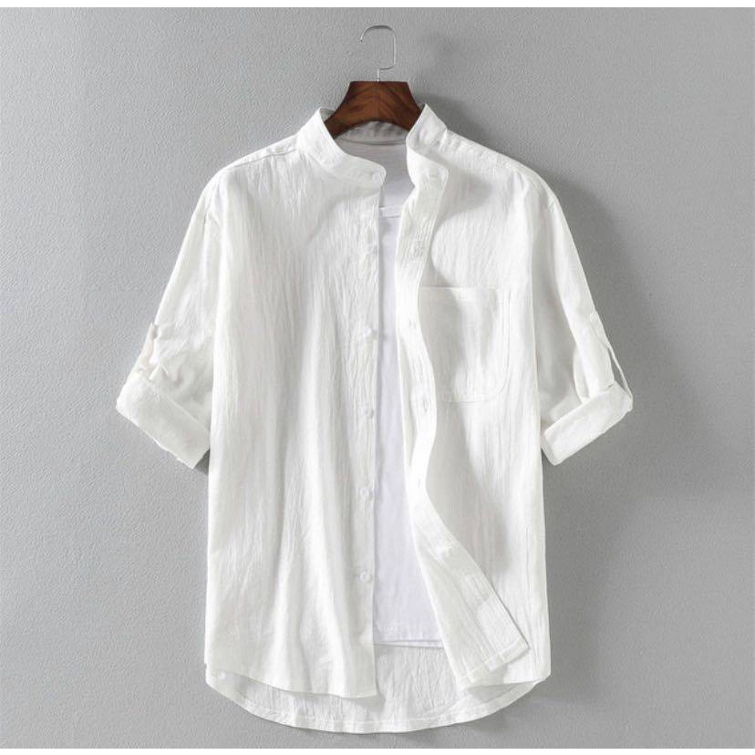 เสื้อเชิ้ตคอจีน แขน3ส่วน SMT002 สไต์ฮ่องกง แฟชั่นสำหรับผู้ชาย สวมใส่สบาย M-3XL