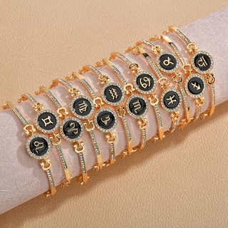 ของขวัญเครื่องประดับผู้หญิงสร้อยข้อมือคริสตัลสีทอง Rhinestone 12 กลุ่มดาว