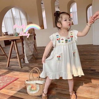 PRETTY BABY🧸พร้อมส่ง🧸ชุดเดรสสำหรับเด็กผู้หญิง กระโปรงปักลูกไม้(262)