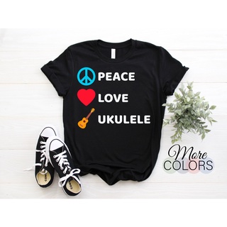 เสื้อยืดผ้าฝ้าย เสื้อยืด พิมพ์ลาย Peace Love Ukulele Lover Uke Player เหมาะกับของขวัญวันเกิด สไตล์ฮาวาย