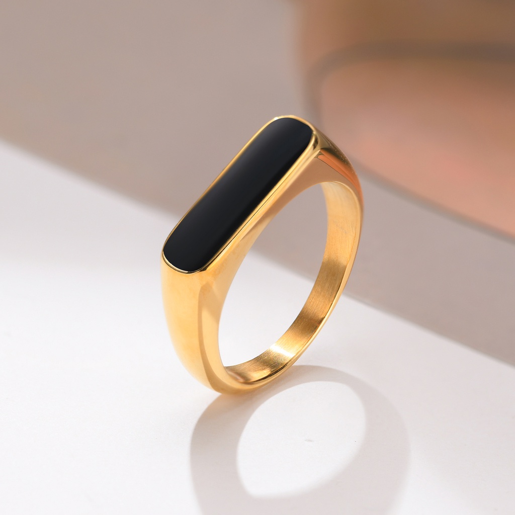 VNOX แหวนสแตนเลสชุบทอง วีน็อกซ์,แหวนเคลือบสีดํา,แหวนซ้อนแฟชั่นผู้หญิง