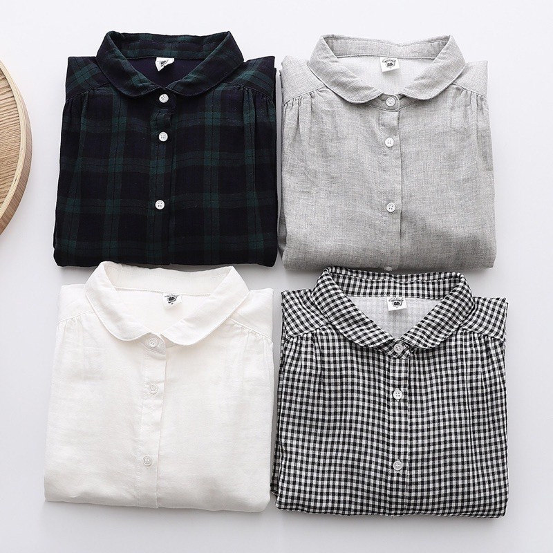 เสื้อคอบัว เชิ้ตแขนยาว (จีบบ่า) ผ้าสาลู 2ชั้น เนื้อนุ่ม MY COTTON