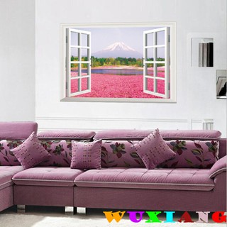 60×90cm ดอกไม้ทะเลหน้าต่างเท็จห้องตกแต่งสติกเกอร์ติดผนัง
