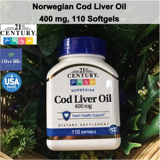 น้ำมันตับปลา จากประเทศนอเวย์ Norwegian Cod Liver Oil 400 mg 110 Softgels - 21st Century