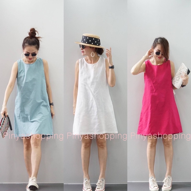 เดรสผ้าลินินcottonทรงเอเรียบหรูมีกระเป๋าด้านข้างทรงสวยมาก✅