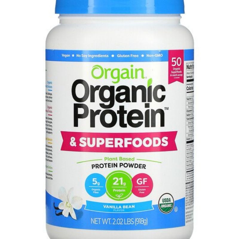 Orgain, Organic Protein &amp; Superfoods Powder, Plant Based, Vanilla Bean, 2.02 lbs (918 g)