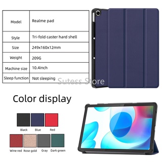For OPPO Realme Pad 10.4 inch 2021 Magnetic Smart Pure color Leather Flip Case Tri-Fold caster Stand Tablet Back Hard Cover Shell
