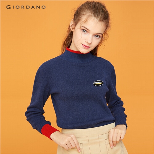 GIORDANO WOMEN Turtleneck contrast loose sweater 05359614