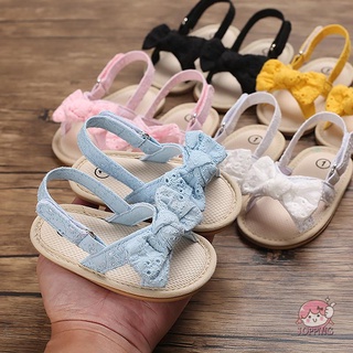 JOP7-Baby Girls Summer Sandals, Cotton Bowknot Open-Toe Sandals with Nonslip Soles, 0-18 Months