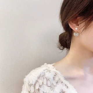 ต่างหูสตั๊ด รูปโบว์ ประดับมุก สไตล์เกาหลี สำหรับผู้หญิง