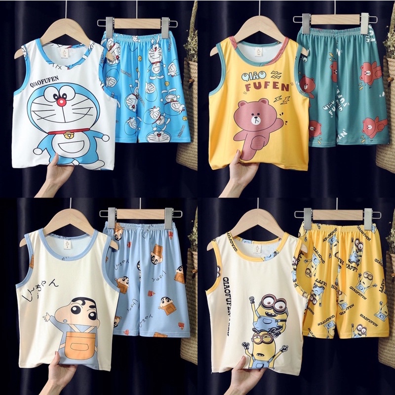 ลด10% โค้ด DDXDECW4 ชุดนอนเด็กเสื้อกล้ามลายการ์ตูนแบบน่ารัก นื้อผ้านิ่มใส่สบาย