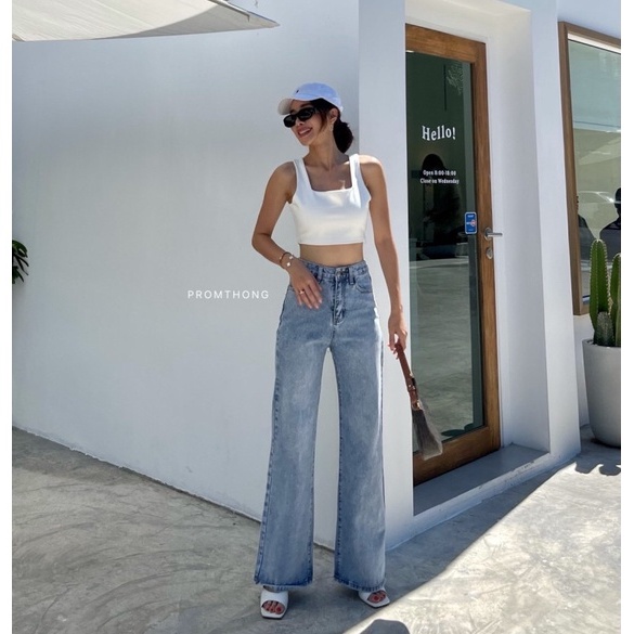 กางเกงยีนส์ขายาวเอวสูง ทรงกระบอกใหญ่ #PTJ3303