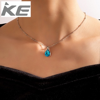 Light luxury jewelry Imitation sapphire inlaid single necklace Diamond inlaid simple necklace