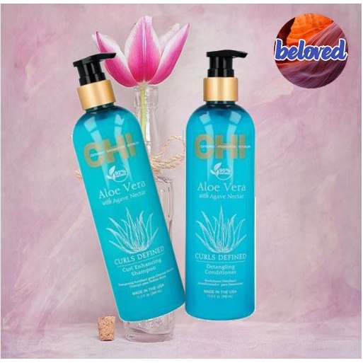 CHI Aloe Vera Curl Enhancing Shampoo/Detangling Conditioner 340/340 ml แชมพู และครีมนวดผมว่านหางจระเ